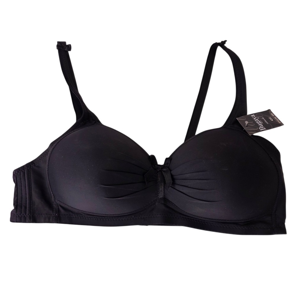 Bugaya Intimates Black Bra 42C Wireless Full Coverage T Shirt Nylon Spandex Bows